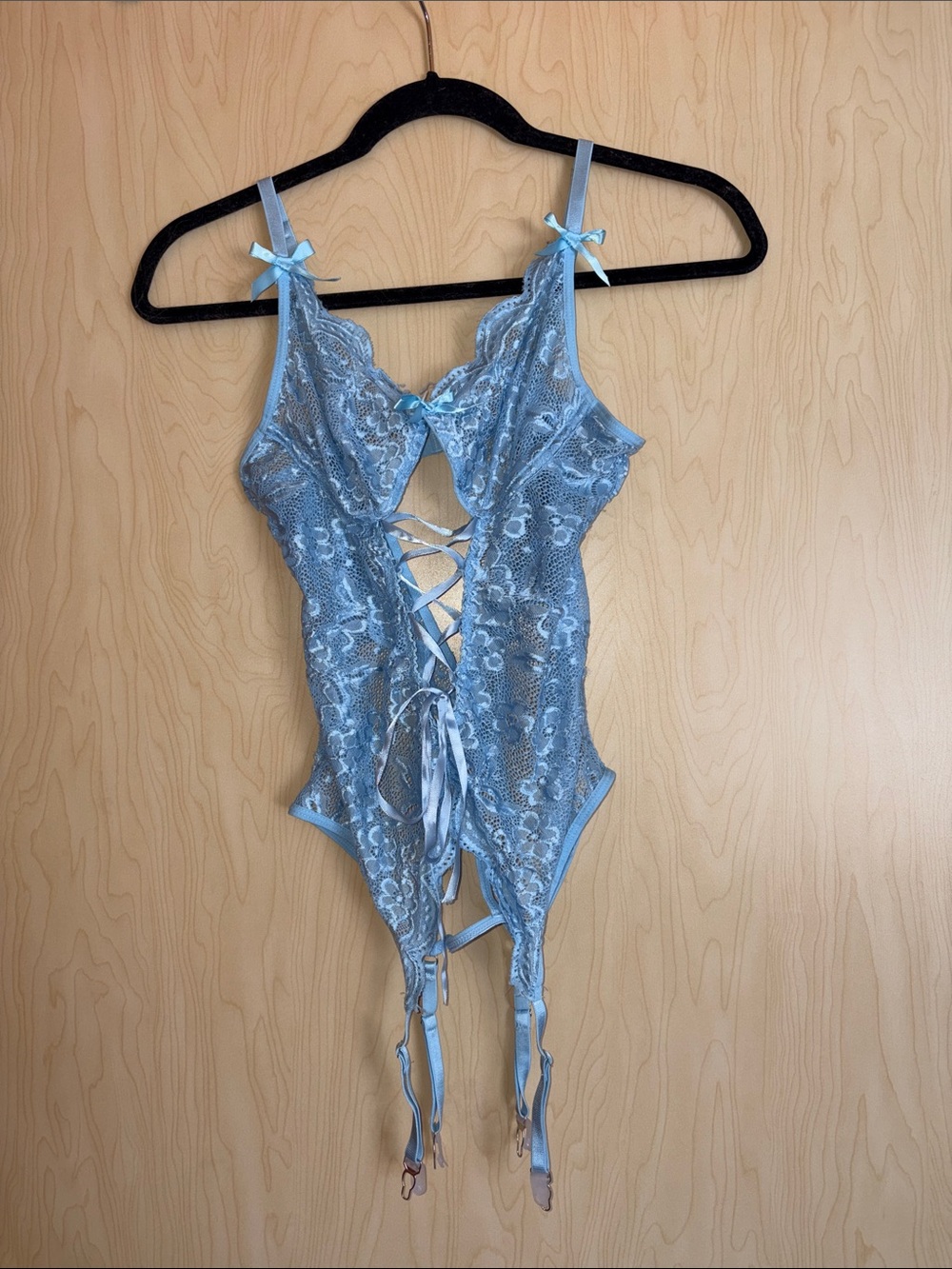 Light Blue Lace Bodysuit with Garter Straps - Women Intimates